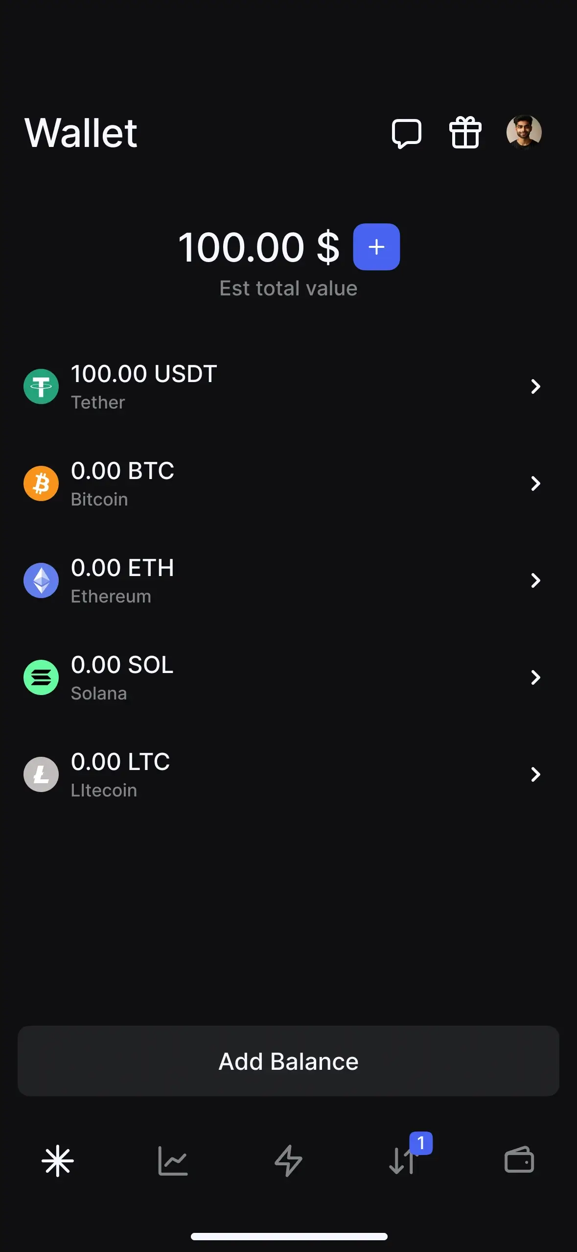 A list of cryptocurrencies including Bitcoin, Ethereum, Litecoin, and Solana.